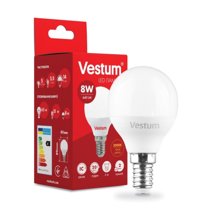 Лампа VESTUM LED  G45  8W Е14 3000K 220V (1-VS-1212)