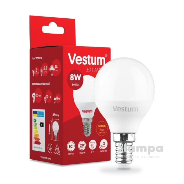 Лампа VESTUM LED  G45  8W Е14 3000K 220V (1-VS-1212)