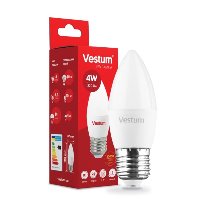 Лампа VESTUM LED  C37  4W Е27 3000K 220V (1-VS-1306)