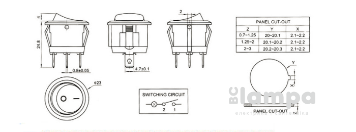 Перемикач клавішний КП - 16 10А/220В черный Ø16mm KSD1 (505435/169969)