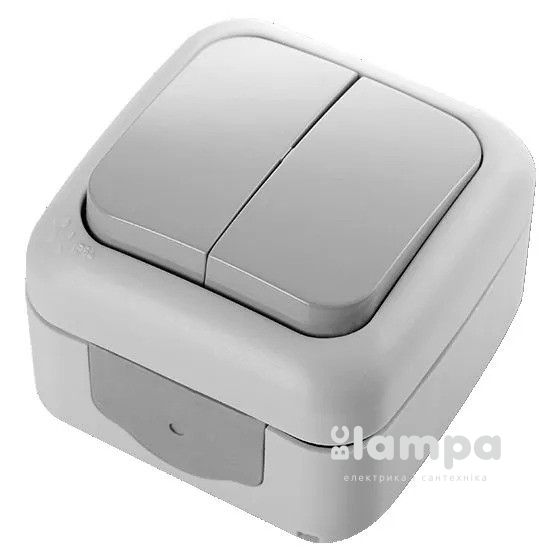 VIKO вимикач 2 кл PALMIYE сірий накладний вологозахищений (90555502)