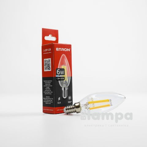 Лампа ETRON LED C37  6W 4200K E14 Filament Power (1-EFP-126)