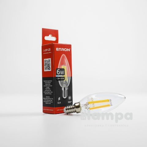 Лампа ETRON LED C37  6W 3000K E14 Filament Power (1-EFP-125)