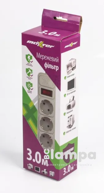 Мережний фiльтр живлення MAXXTRO 3,0m 3 розетки сірий 0.5mm² (SPM3-G-10G)