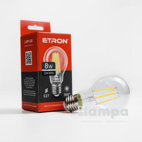 Лампа ETRON LED A60  8W 4200K E27 Filament Power (1-EFP-110)