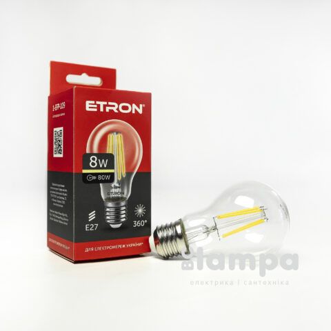 Лампа ETRON LED A60  8W 3000K E27 Filament Power (1-EFP-109)