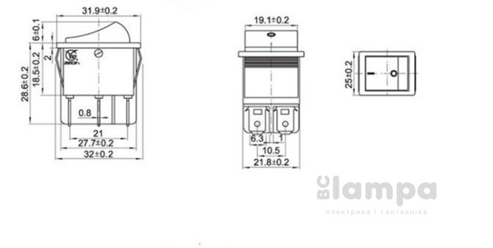 Перемикач клавішний КП - 45и 30А/220W червоний (505477)