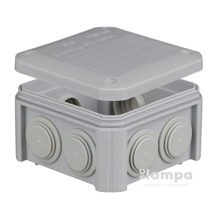 Розподільна коробка зовнішня  90*90*52мм IP55 з сальниками UNIKA PLANK IB401 сіра (PLK4010850)
