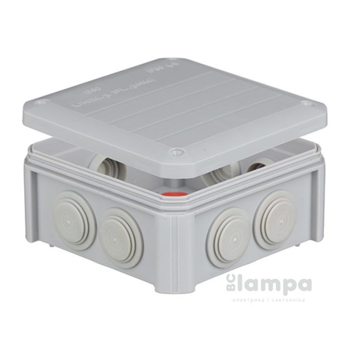 Розподільна коробка зовнішня 114*114*57 мм IP55 з сальниками UNIKA PLANK IB601 сіра (PLK6010850)