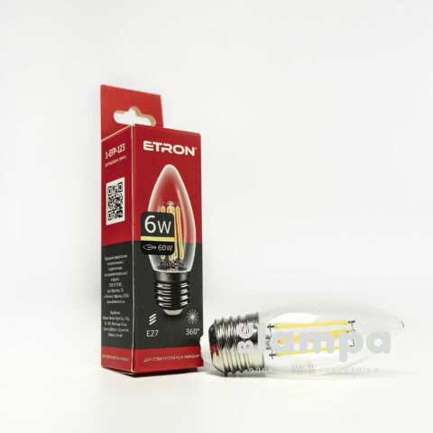 Лампа ETRON LED C37  6W 3000K E27 Filament Power (1-EFP-123)