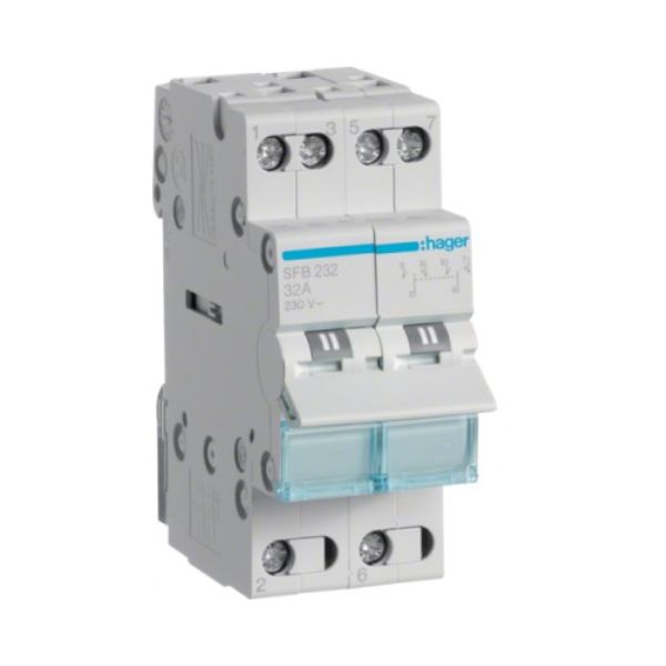 РПМ (перекидний рубильник модульний Din) 2Р 32А 1-0-2  HAGER (SFB232)