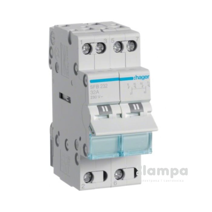 РПМ (перекидний рубильник модульний Din) 2Р 32А 1-0-2  HAGER (SFB232)