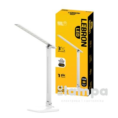 Светильник настольный LEBRON LED L-TL-L-10S-Wh 10W 4100K димер, блок питания, белый (15-13-20)