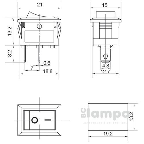 Перемикач клавішний КП -  5  6A/220W черный KSD1-101 (505408ч) A0140040050