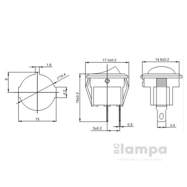 Перемикач клавішний KCD5-2-101 3А/220В WH/WH Ø16mm (A0140040131)
