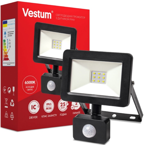 Прожектор VESTUM LED  30W 6500K IP65 2900Lm 175-250V  с датчиком движения (1-VS-3011)