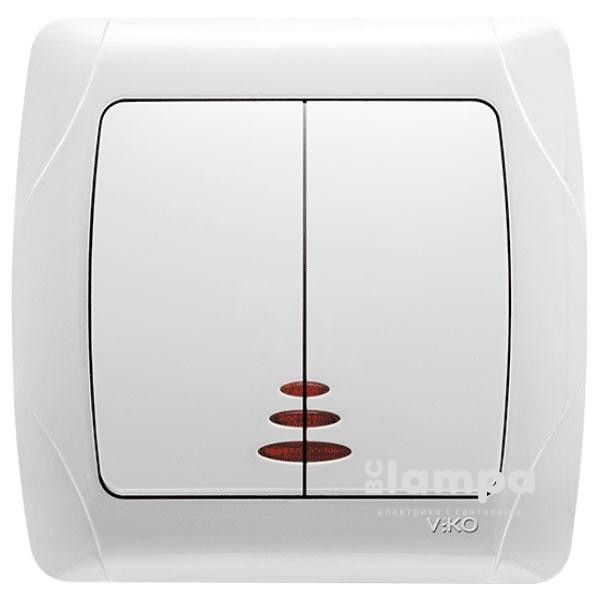 Выключатель белый 2 кл. с подсветкой VIKO CARMEN (90561050)