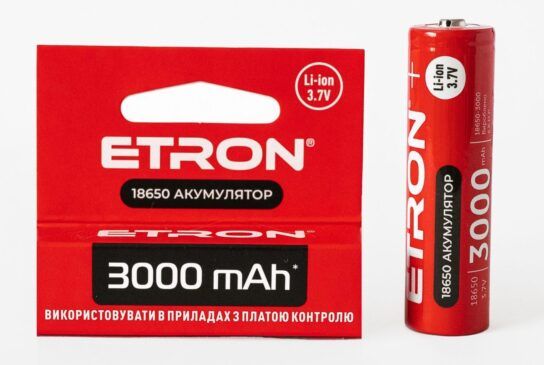 Акумулятор 18650 ETRON літій-іонний 3.7B 3000mAH