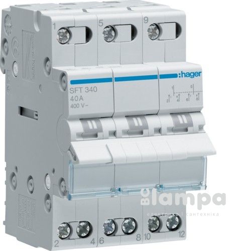 РПМ (перекидний рубильник модульний Din) 3Р 40А 1-0-2  HAGER (SFT340)