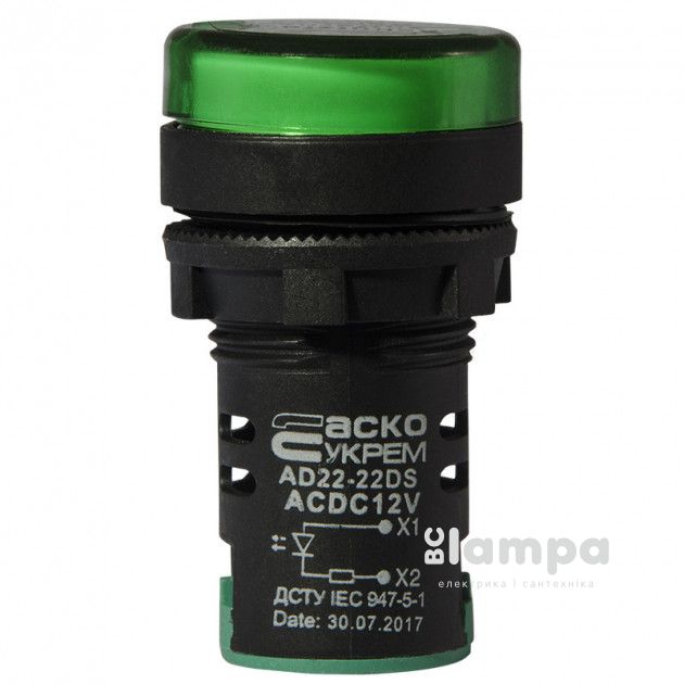 Арматура светосигнальная AD22-22DS зеленая 12V  plastic (0140030162)