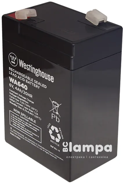 Акумулятор terminal WESTINGHOUSE  6V  4Ah F1 (WA640N-F1)