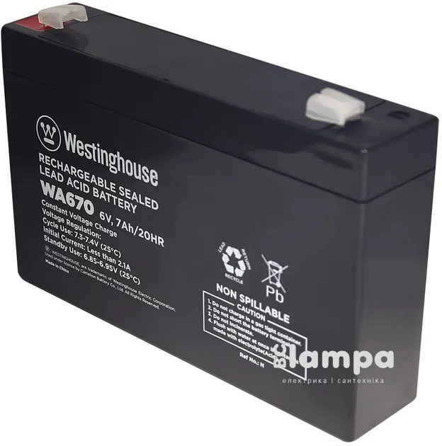 Акумулятор terminal WESTINGHOUSE  6V  7Ah F2 (WA670N-F2)