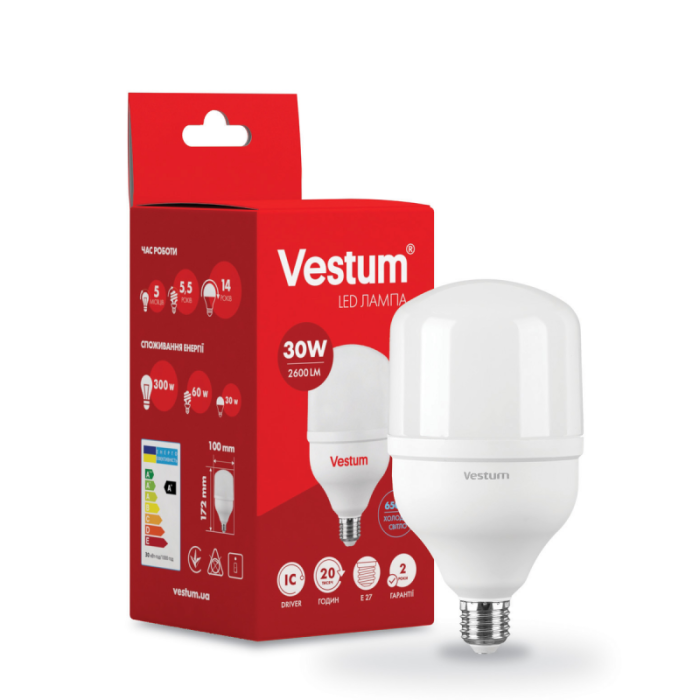 Лампа VESTUM LED T100 30W Е27 6500K 220V (1-VS-1602)