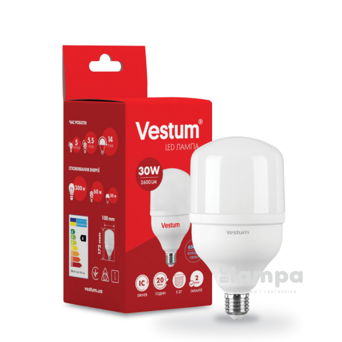 Лампа VESTUM LED T115 30W Е27 6500K 220V (1-VS-1602)