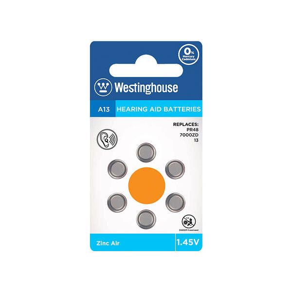 Батарейка для слуховых аппаратов WESTINGHOUSE A13  (блистер 6 шт.)