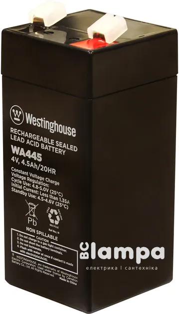 Акумулятор terminal WESTINGHOUSE  4V  4.5Ah T1 (WA445N-T1)