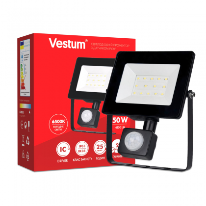 Прожектор VESTUM LED  50W 6500K IP65 4300Lm 175-250V  с датчиком движения (1-VS-3012)