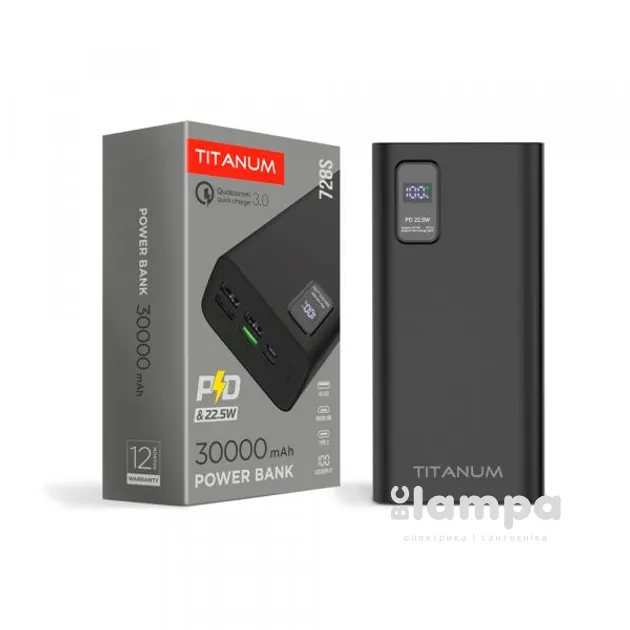 Power Bank TITANUM TPB-728S 30000 mAh  22.5w QC+PD Black (27364)