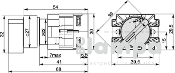 Кнопка АСКО XB2-BJ33 поворотная 3-х поз. удлиненная ручка "NO/NO Start-Stop-Start" Ø22 (0140010007)
