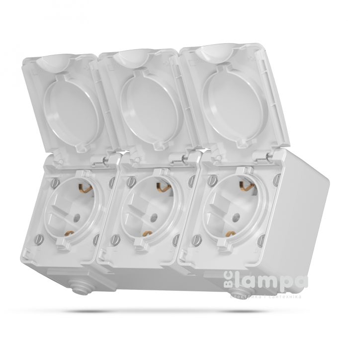 IP65 Розетка 3- на з кришками З/К зовнішня сіра Videx Binera VF-BNW23G-G (27577)