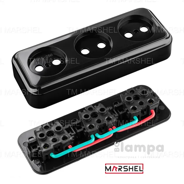 Розетка 3- на без з/к MARSHEL чорна RO16-250