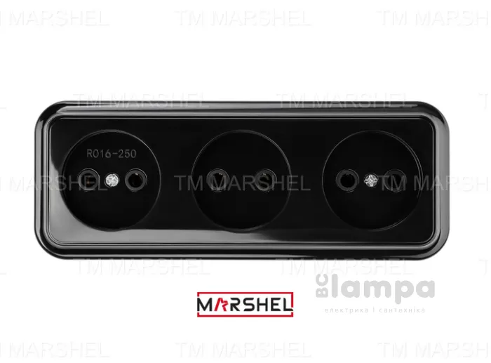 Розетка 3- на без з/к MARSHEL чорна RO16-250