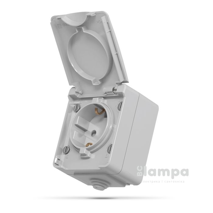 IP65 Розетка 1- на з кришкою З/К зовнішня сіра Videx Binera VF-BNW21G-G (25185)