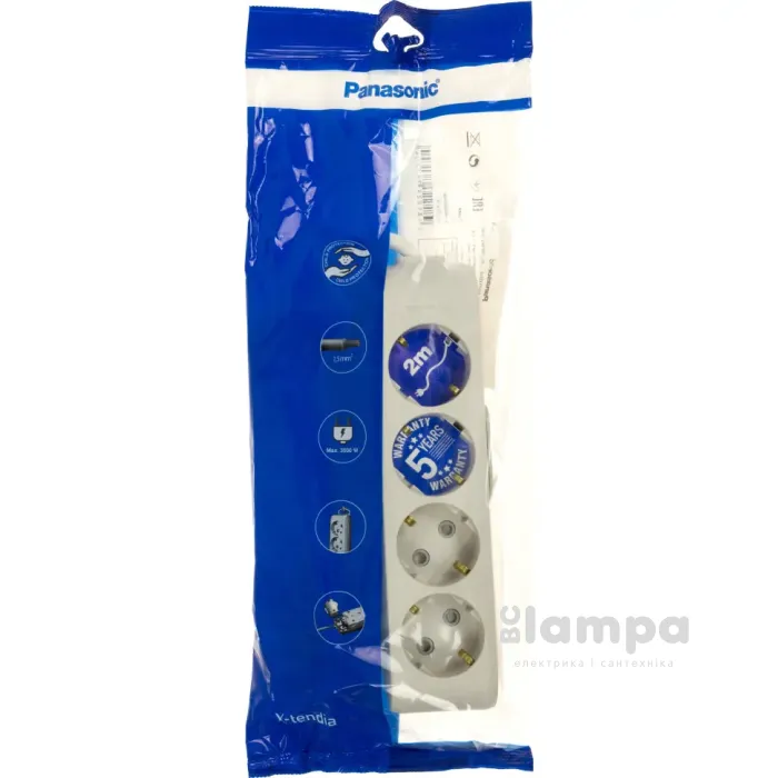 Подовжувач 4гн.  2м  з/к+ шторки сірий X- tendia (B04422GR-UA) Panasonic