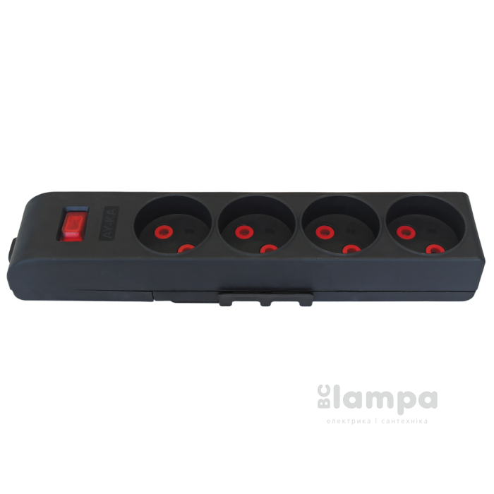 Колодка  4 гн. без з/к+ вимикач AY-KA чорна (49-13-64)