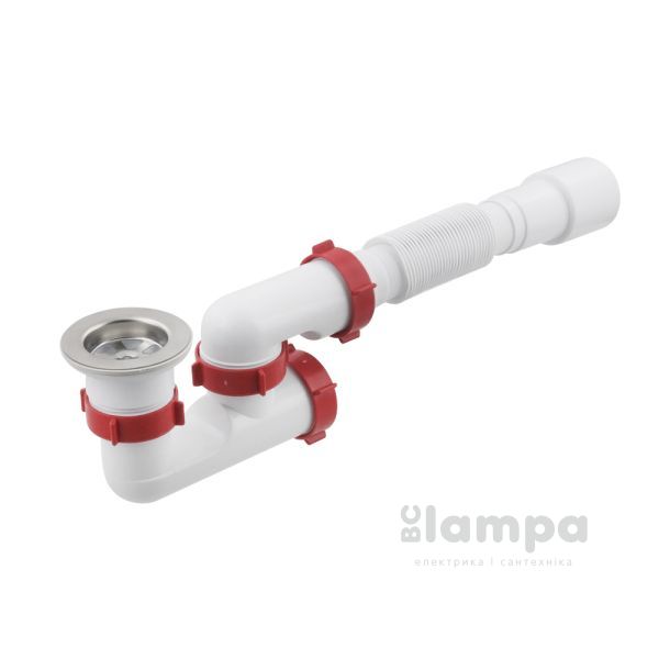 Сифон PM 40 SF 30 02 для ванни з ревізією, випуском 1/2 перелив та гофрою 40*40/50 (80207)