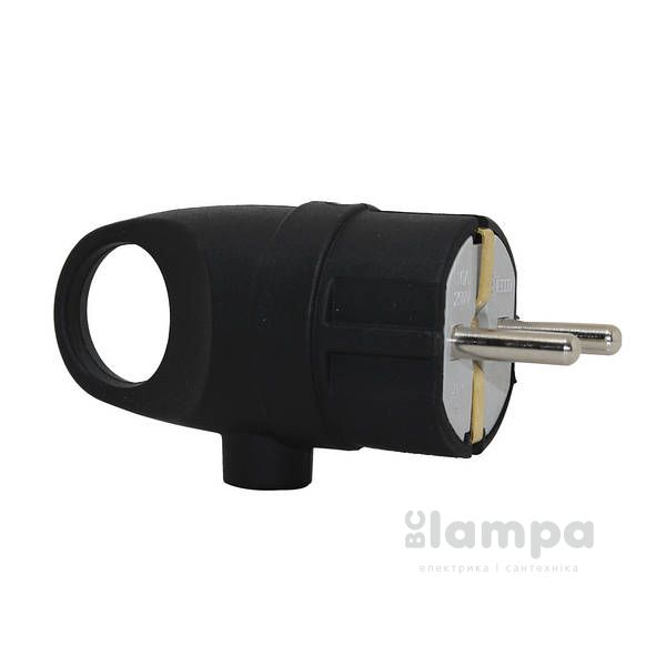 Вилка кутова з кільцем TECCO с з/к 16А каучук чорна (TA 3003)
