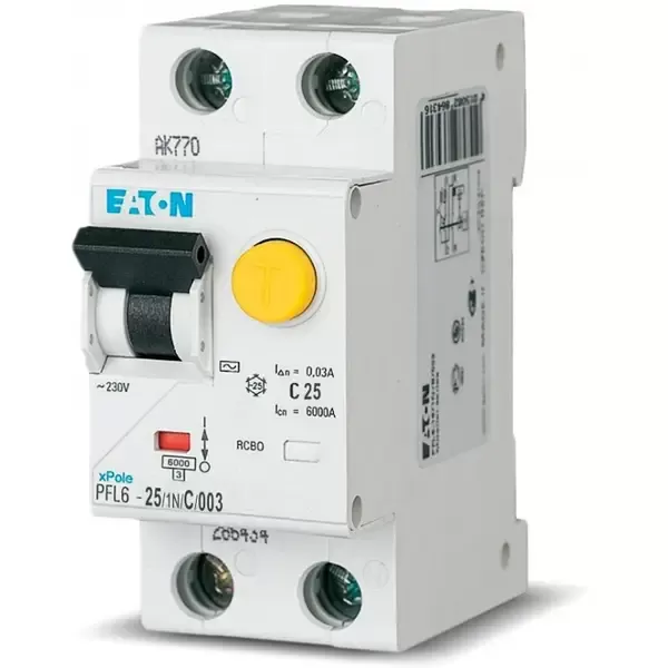АД, вимикач диф.струму з захистом від надструмів Eatone PFL6 - 2/25/1N/C/003 (286469) Serbia