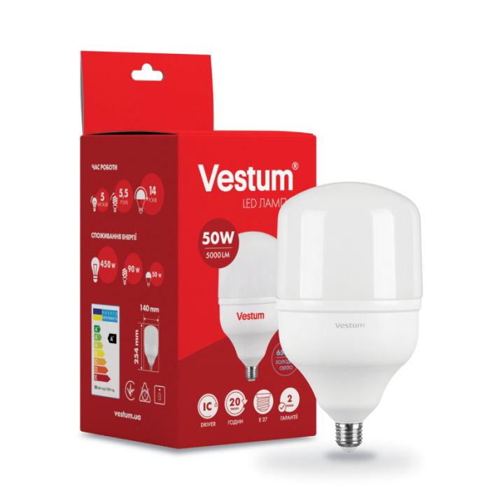 Лампа VESTUM LED T140 50W Е27 6500K 220V (1-VS-1604)