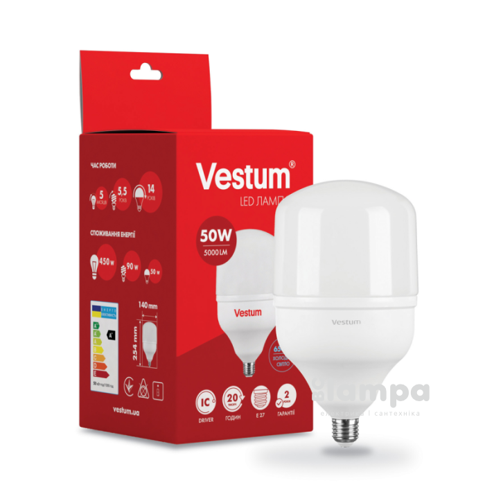 Лампа VESTUM LED T140 50W Е27 6500K 5000Lm 220V (1-VS-1604)