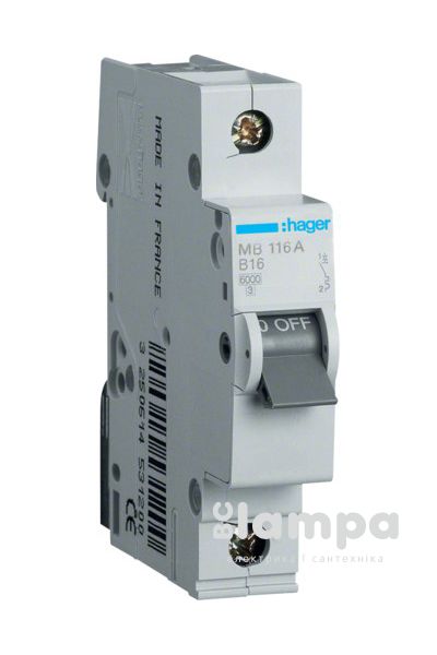 Автоматичний вимикач Hager MB116A 1p 16A B