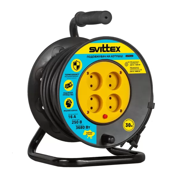 Подовжувач на котушці 30 м ПВС 2*1,5mm²  Svittex