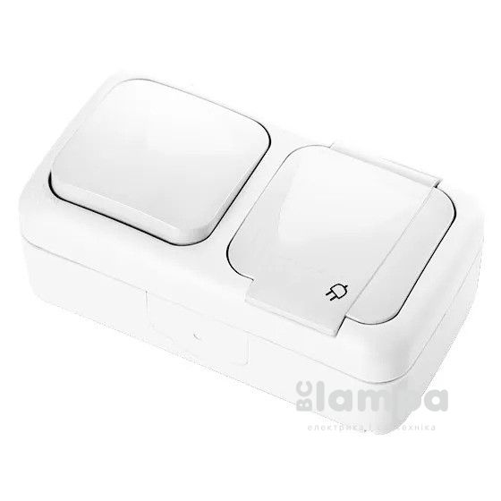 VIKO Розетка+ кришка + 1 кл вимикач PALMIYE білий накладний вологозахищений (90555481)