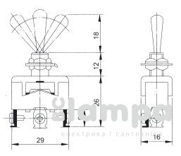 Тумблер 3Пол*3 кон. 1122/гвинт on-off-on 15A (169955/GAV641-1) A0140060005