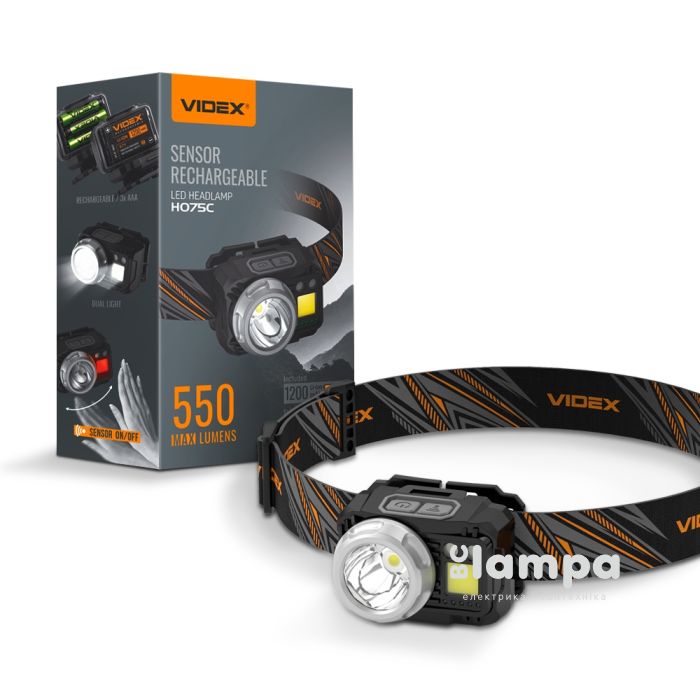 Фонарик налобний VIDEX  550Lm 5000K (VLF-H075C/27298)