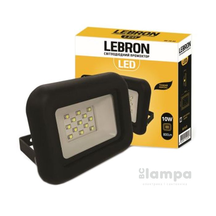 Прожектор LEBRON LED  10W 6000K IP65 850Lm черный slim smd 185-240V (17-07-10)